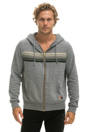 Sudadera con Capucha Aviator Nation 5 Stripe Hombre Grey / Grey | 62VCHOULZ