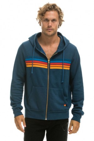 Sudadera con Capucha Aviator Nation 5 Stripe Hombre Deep Ocean 2 | 62WPNMCAV