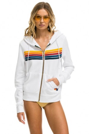Sudadera con Capucha Aviator Nation 5 Stripe Mujer White | 03TMRZSOE