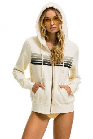Sudadera con Capucha Aviator Nation 5 Stripe Mujer White / Grey | 03VIOXKBR
