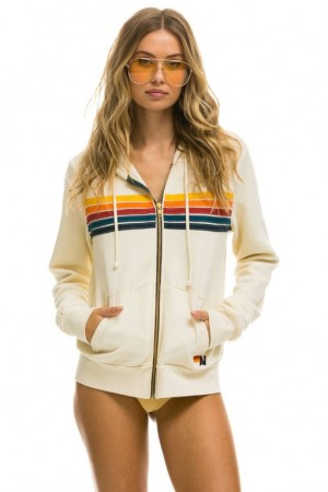 Sudadera con Capucha Aviator Nation 5 Stripe Mujer White | 03VSHKEFZ