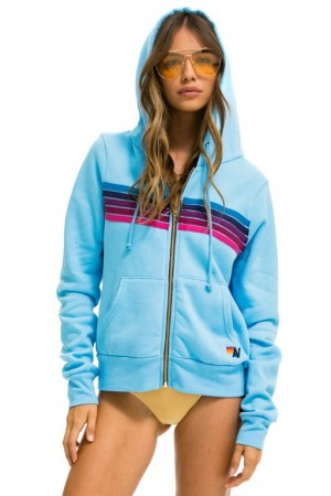 Sudadera con Capucha Aviator Nation 5 Stripe Mujer Blue / Pink Purple | 04BEDXAYF