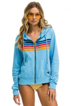Sudadera con Capucha Aviator Nation 5 Stripe Mujer Blue | 04CWNTDPF