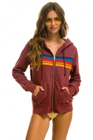 Sudadera con Capucha Aviator Nation 5 Stripe Mujer Purple | 04DKUFIPR