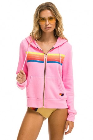Sudadera con Capucha Aviator Nation 5 Stripe Mujer Pink / Multicolor | 04GSHFQPK