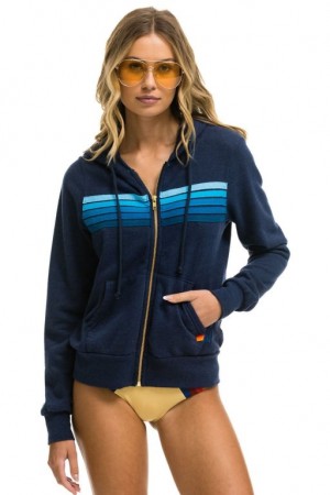 Sudadera con Capucha Aviator Nation 5 Stripe Mujer Navy / Blue | 04LMCRDUQ
