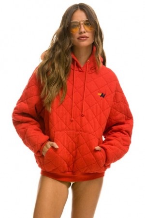 Sudadera con Capucha Aviator Nation Acolchado Relaxed Pullover Mujer Red | 05CBVKRGJ