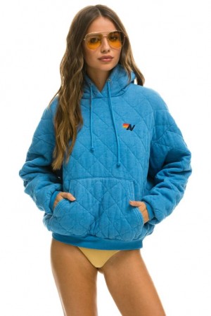 Sudadera con Capucha Aviator Nation Acolchado Relaxed Pullover Mujer Ocean | 05DPCEKTJ