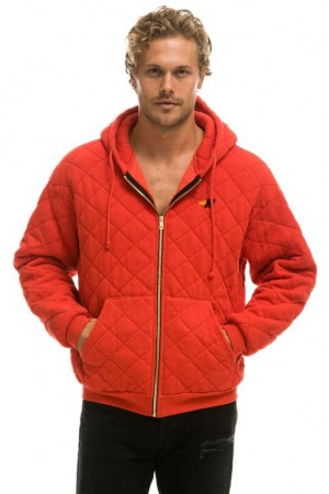 Sudadera con Capucha Aviator Nation Acolchado Zip Relaxed Hombre Red | 59LITBFRP