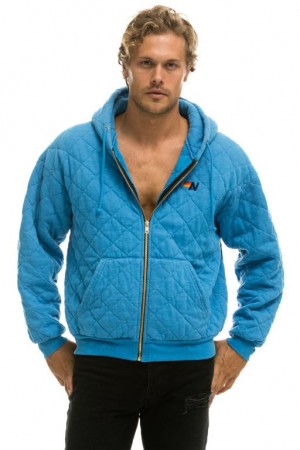 Sudadera con Capucha Aviator Nation Acolchado Zip Relaxed Hombre Ocean | 59OHLAKGM