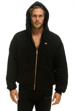 Sudadera con Capucha Aviator Nation Acolchado Zip Relaxed Hombre Black | 59QNIDOXE