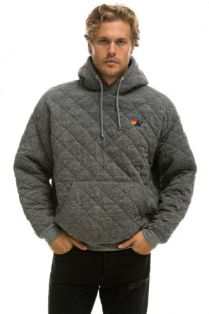 Sudadera con Capucha Aviator Nation Acolchado Relaxed Pullover Hombre Grey | 63CKMUDIP