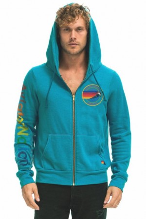 Sudadera con Capucha Aviator Nation Aspen Hombre Turquoise | 61ZTMFINV