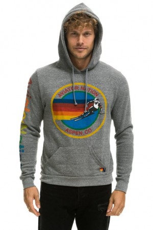 Sudadera con Capucha Aviator Nation Aspen Pullover Hombre Grey | 64OYDHMST