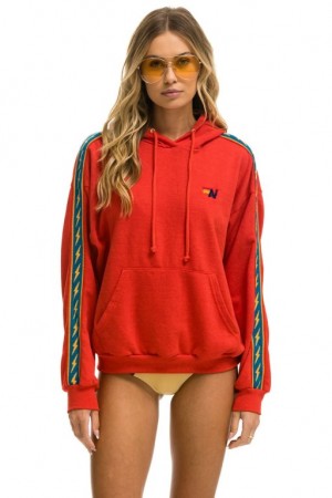 Sudadera con Capucha Aviator Nation Bolt Stripe Relaxed Pullover Mujer Red | 06DATQEGV