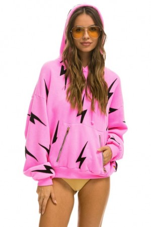 Sudadera con Capucha Aviator Nation Bolt Stitch Repeat Relaxed Pullover With Pocket Zippers Mujer Pink / Black | 06IMYBHSJ