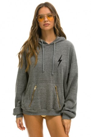 Sudadera con Capucha Aviator Nation Bolt Stitch Relaxed Pullover W Pocket Zippers Mujer Black | 06JFPOHAI