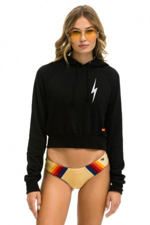 Sudadera con Capucha Aviator Nation Bolt 2 Cropped Pullover Mujer Black | 06NBLTKOV