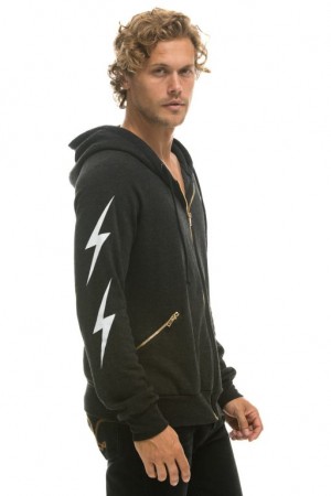 Sudadera con Capucha Aviator Nation Bolt 4 Zip Relaxed With Pockets Hombre Black | 60NXRGPOS