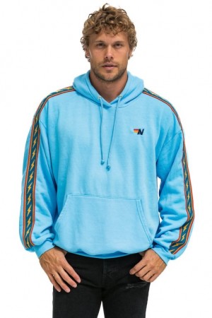 Sudadera con Capucha Aviator Nation Bolt Stripe Relaxed Pullover Hombre Blue | 63VBWZUYN