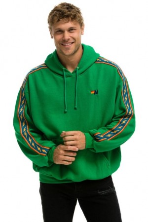 Sudadera con Capucha Aviator Nation Bolt Stripe Relaxed Pullover Hombre Green | 63VJIBGKR