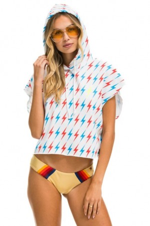 Sudadera con Capucha Aviator Nation Bolt Sleeveless Relaxed Cropped Pullover Mujer White | 08LOVYQEZ