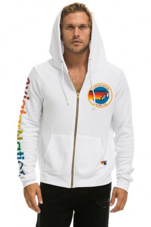 Sudadera con Capucha Aviator Nation Bu Zip Hombre White | 61MSGXLHJ