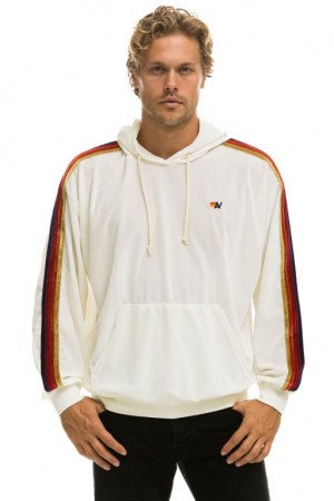 Sudadera con Capucha Aviator Nation Classic Velvet Relaxed Pullover Hombre White | 63TPQMLXZ