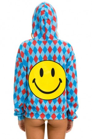 Sudadera con Capucha Aviator Nation Diamond Repeat Smiley Relaxed Pullover Hombre Blue | 63SEPHRVT