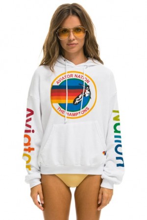Sudadera con Capucha Aviator Nation Hamptons Relaxed Pullover Mujer White | 07VBFGSOQ