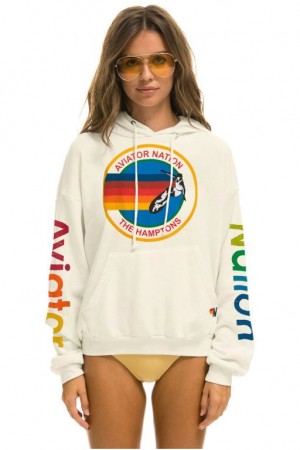 Sudadera con Capucha Aviator Nation Hamptons Relaxed Pullover Mujer White | 07WFQPBOR