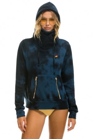 Sudadera con Capucha Aviator Nation Hand Dyed Ninja Pullover Mujer Blue Black | 06AVUBXYL