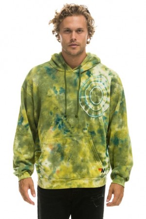 Sudadera con Capucha Aviator Nation Hand Dyed Pullover Relaxed Hombre Green Yellow | 63SGOWYLK