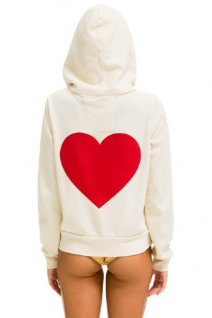 Sudadera con Capucha Aviator Nation Heart Stitch Zip Mujer White | 01LZFDQCS