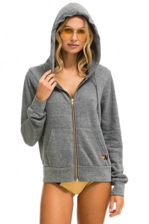 Sudadera con Capucha Aviator Nation Heart Stitch Zip Hombre Grey | 59TAQBNXE