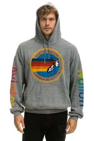 Sudadera con Capucha Aviator Nation Laguna Beach Relaxed Pullover Hombre Grey | 64ISWOKMJ