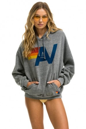 Sudadera con Capucha Aviator Nation Logo Pullover Relaxed Mujer Grey | 05USLWPDZ