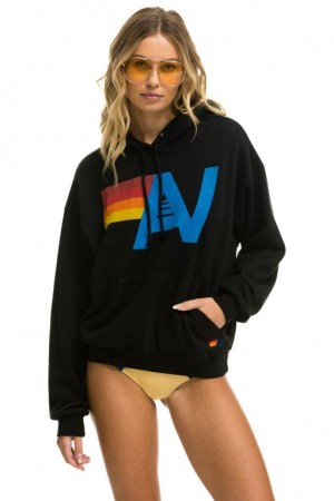 Sudadera con Capucha Aviator Nation Logo Pullover Relaxed Mujer Black | 05VLHOJMF