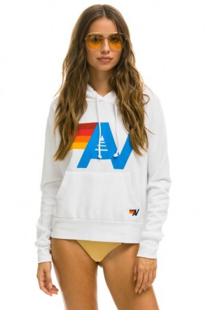 Sudadera con Capucha Aviator Nation Logo Pullover Mujer White | 05VSTFKEU