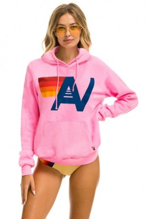 Sudadera con Capucha Aviator Nation Logo Light Weight Pullover Mujer Pink | 05ZQPAMUK