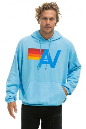 Sudadera con Capucha Aviator Nation Logo Pullover Relaxed Hombre Blue | 63NHURQSX