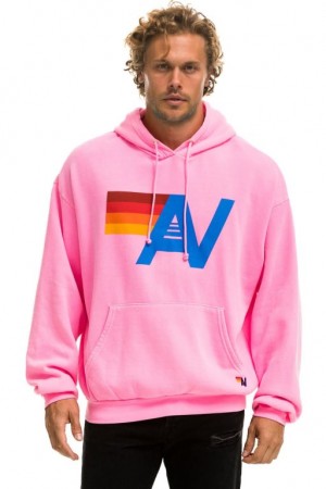 Sudadera con Capucha Aviator Nation Logo Pullover Relaxed Hombre Pink | 63NXHKUEC
