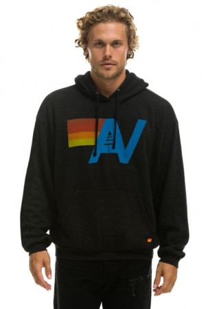 Sudadera con Capucha Aviator Nation Logo Pullover Relaxed Hombre Black | 63PMZVQCS