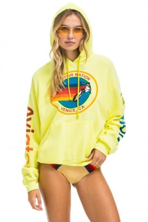 Sudadera con Capucha Aviator Nation Relaxed Pullover Mujer Yellow | 06BWRAXKY