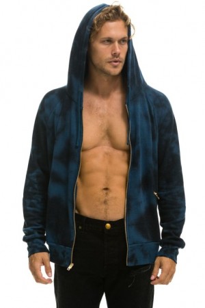 Sudadera con Capucha Aviator Nation Relaxed Hand Dyed Zip Hombre Blue Black | 59WVYTXDJ