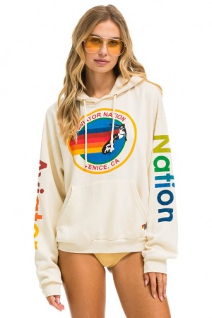 Sudadera con Capucha Aviator Nation Relaxed Pullover Mujer White | 06XNEBAHT