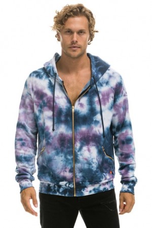 Sudadera con Capucha Aviator Nation Relaxed Hand Dyed Zip Hombre Blue Purple | 63BTIVPXM