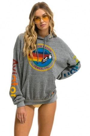 Sudadera con Capucha Aviator Nation Relaxed Pullover Mujer Grey | 07BRKJVPL