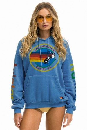 Sudadera con Capucha Aviator Nation Relaxed Pullover Mujer Deep Blue | 07BXVKRZS