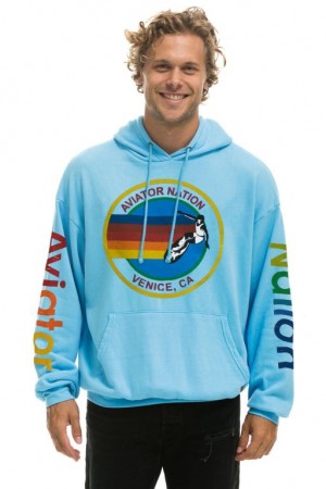 Sudadera con Capucha Aviator Nation Relaxed Pullover Hombre Blue | 64DHOCJBT